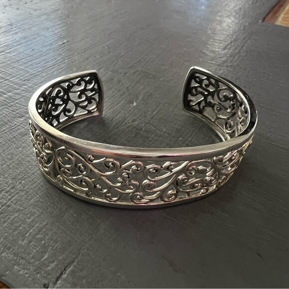 925 Sterling Silver Scroll Cuff Bracelet - Picture 7 of 10